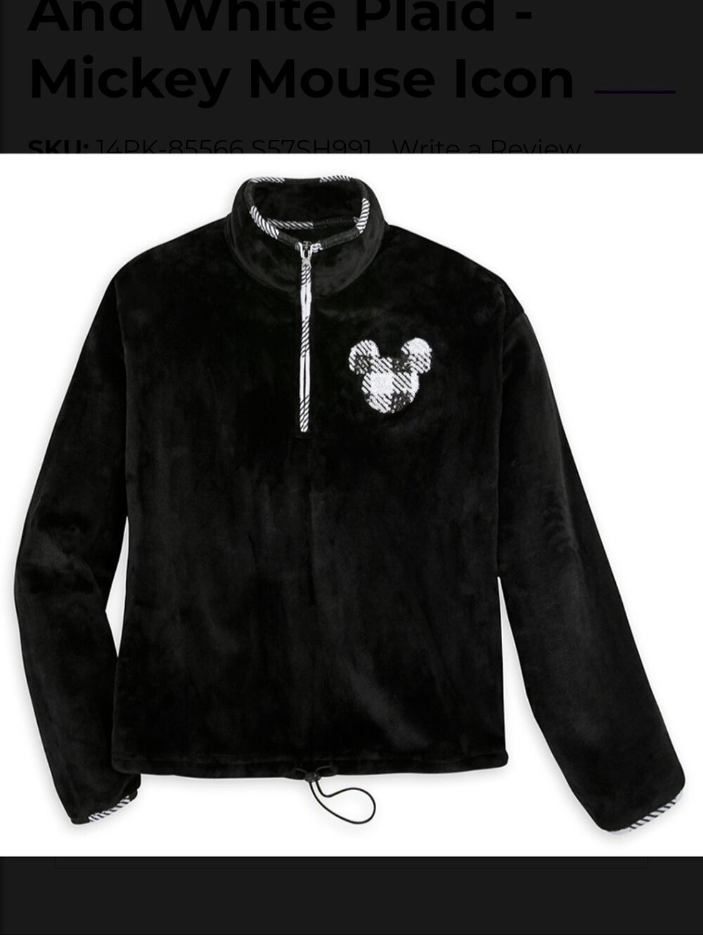 Disney Parks Buffalo Plaid Sequin Mickey Pullover L Womens 1/4 zip Fleece New